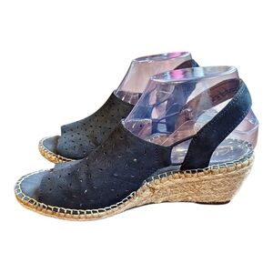 Clarks Artisan Petrina Gail Espadrille Navy Sling Back Chunky Wedge Sandals 8.5M